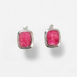 Rhodochrosite Earrings - Pink Square Earrings - Large Pink Studs
