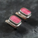 Rhodochrosite Earrings - Pink Square Earrings - Large Pink Studs