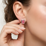 Rhodochrosite Earrings - Pink Square Earrings - Large Pink Studs
