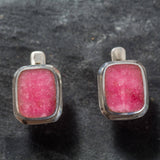 Rhodochrosite Earrings - Pink Square Earrings - Large Pink Studs
