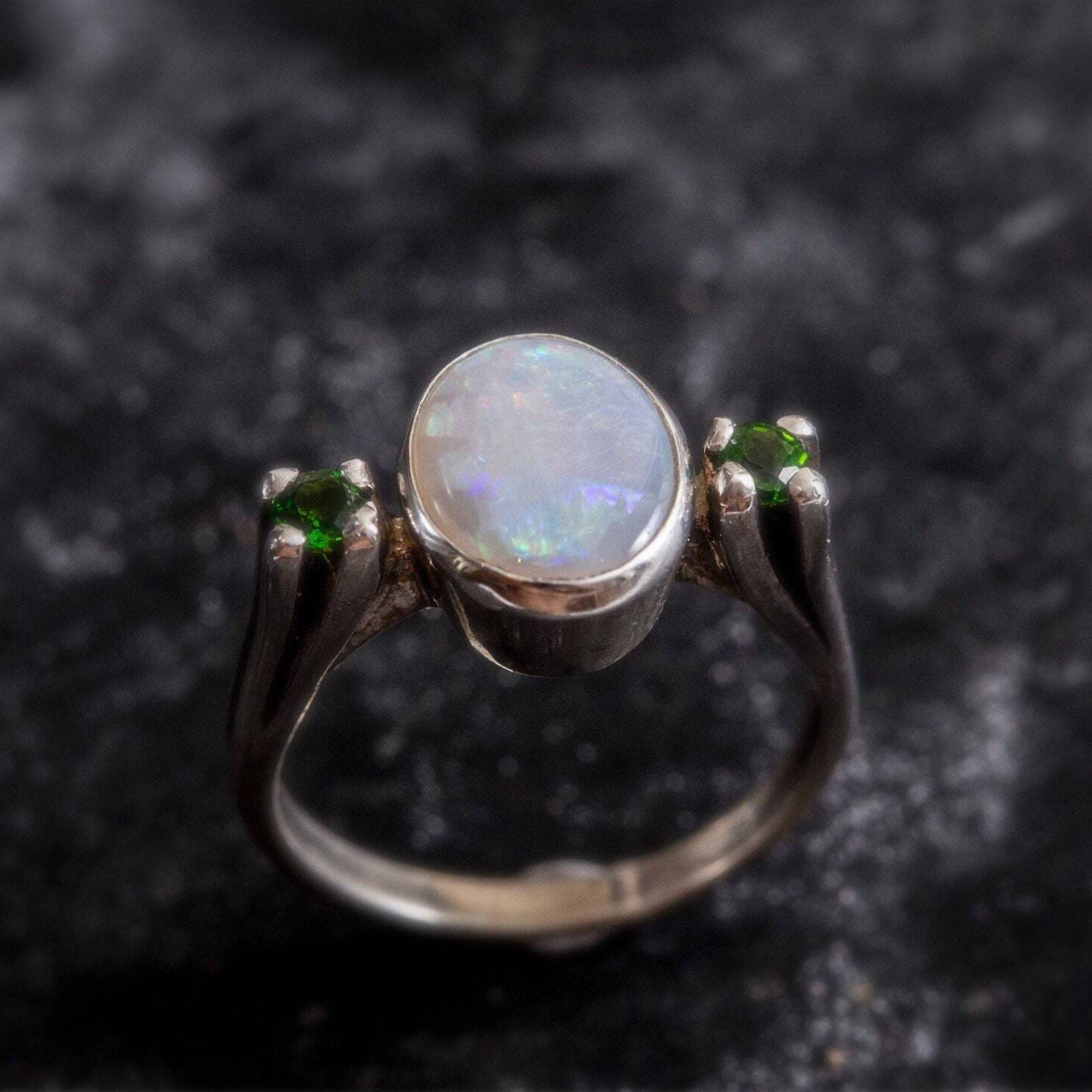 Stylish 925 Sterling Silver Opal Ring with brilliant white opal, an exquisite gift choice for October birthdays and holidays.