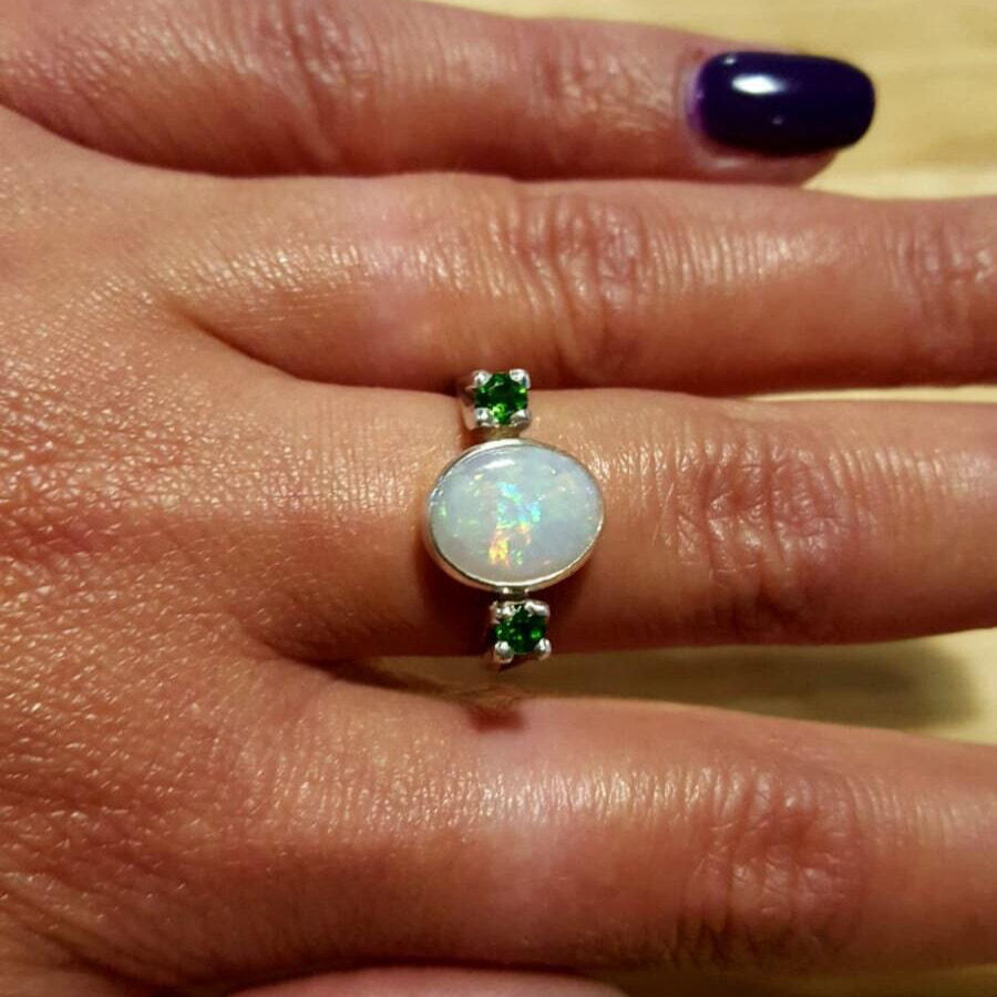 925 Sterling Silver Opal Ring featuring a mesmerizing white opal, a stunning choice for birthdays and special occasions.