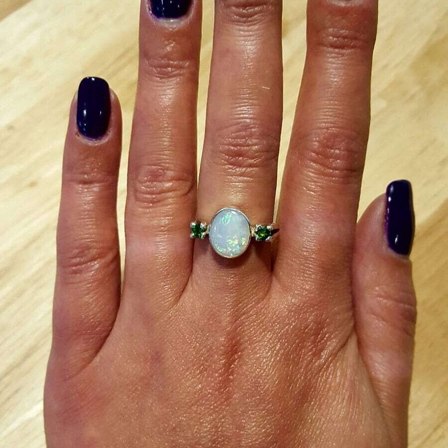 925 Sterling Silver Opal Ring featuring a stunning white opal, perfect for October birthdays and special occasions.