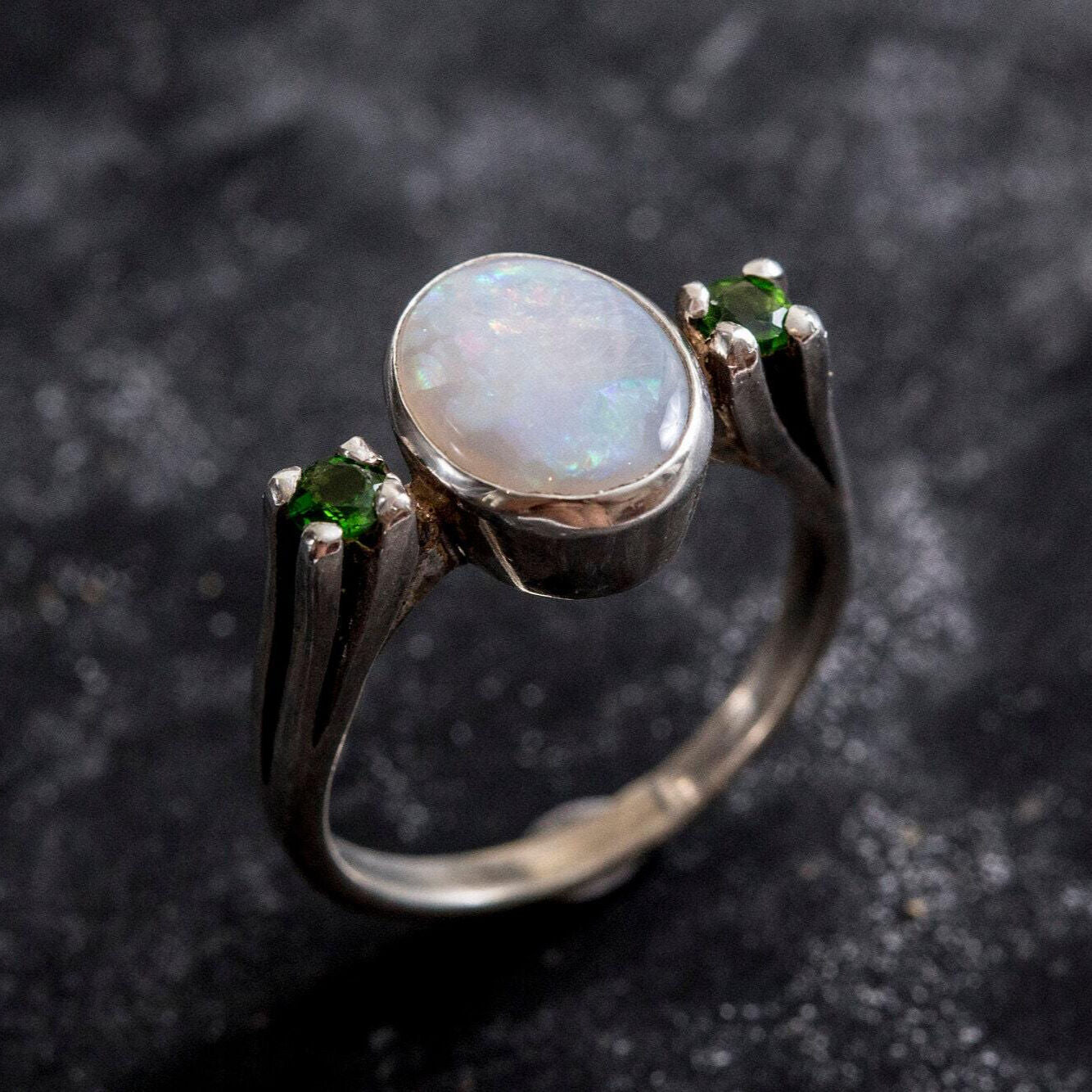 Opal Ring made in 925 Sterling Silver with White Opal in setting, October Birthstone gift idea, symbolizes hope, luck, protection, and creativity, ideal for everyday wear and perfect for birthday gifting and special occasions.