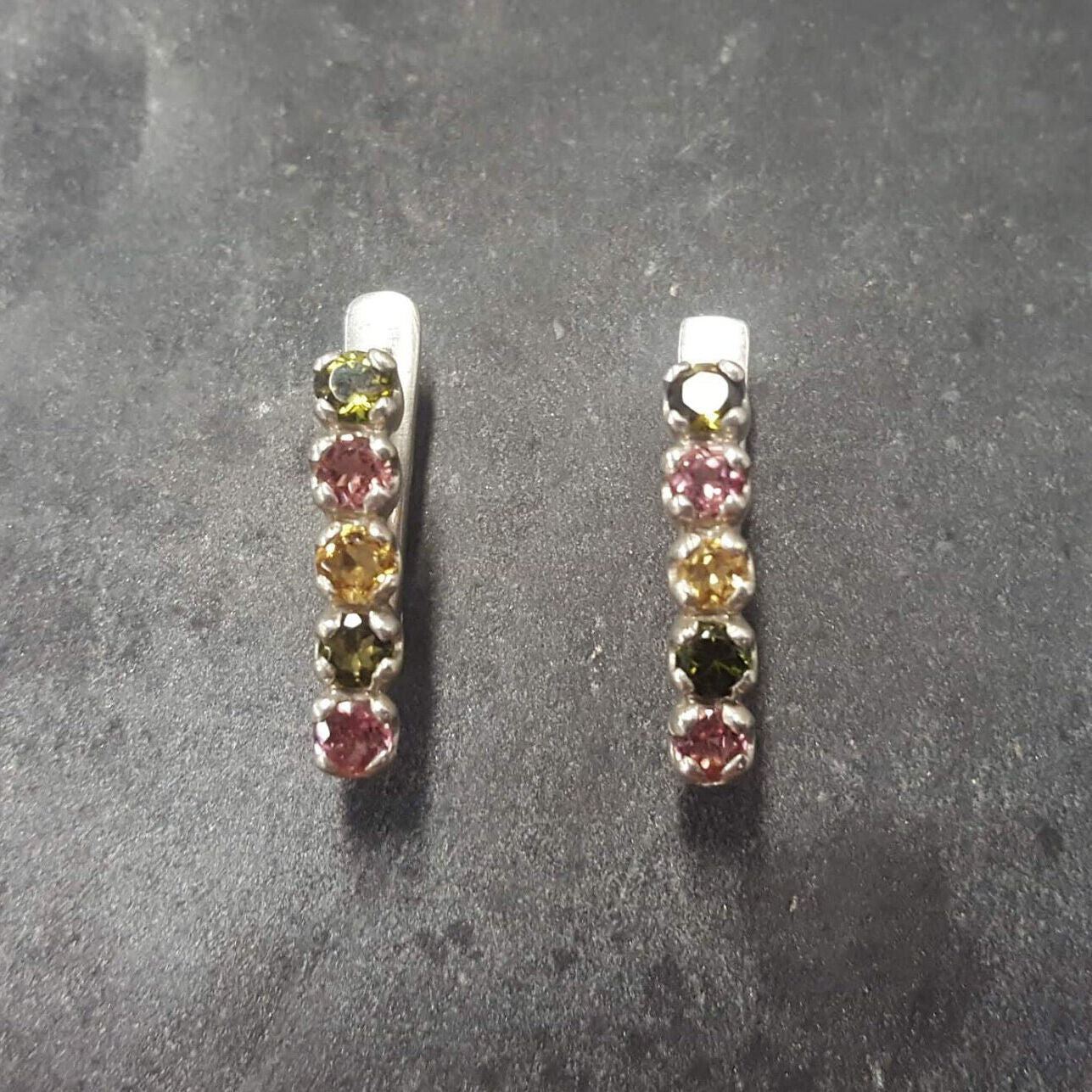 Tourmalines Earrings, Delicate Earrings, Vintage Studs, October Birthstone, Vintage Earrings, Line Studs, Solid Silver Earrings, Tourmalines