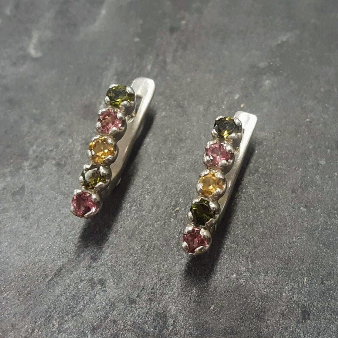 Tourmalines Earrings, Delicate Earrings, Vintage Studs, October Birthstone, Vintage Earrings, Line Studs, Solid Silver Earrings, Tourmalines