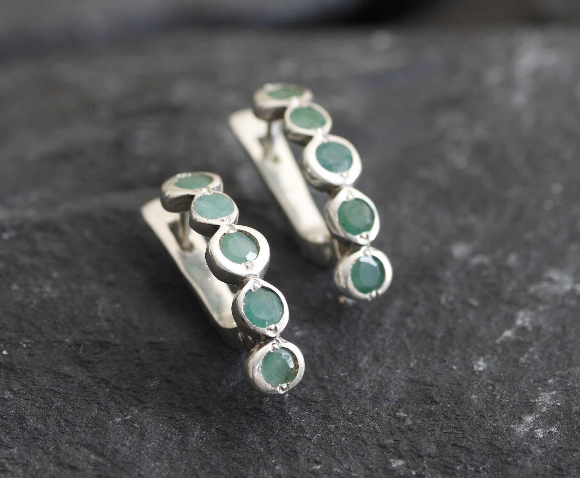 Natural Emerald Earrings made in 925 Sterling Silver with Round Natural Green Emerald in Flush setting, May Birthstone gift idea, symbolizes growth, harmony, and deep emotional healing, ideal for everyday wear and perfect for birthday gifting and special occasions.
