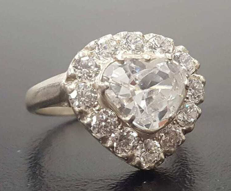 Heart Ring, Engagement Ring, Created Diamond Ring, Valentine&#39;s Ring, White Heart Ring, Love Ring, Chunky Heart Ring, Sterling Silver Ring