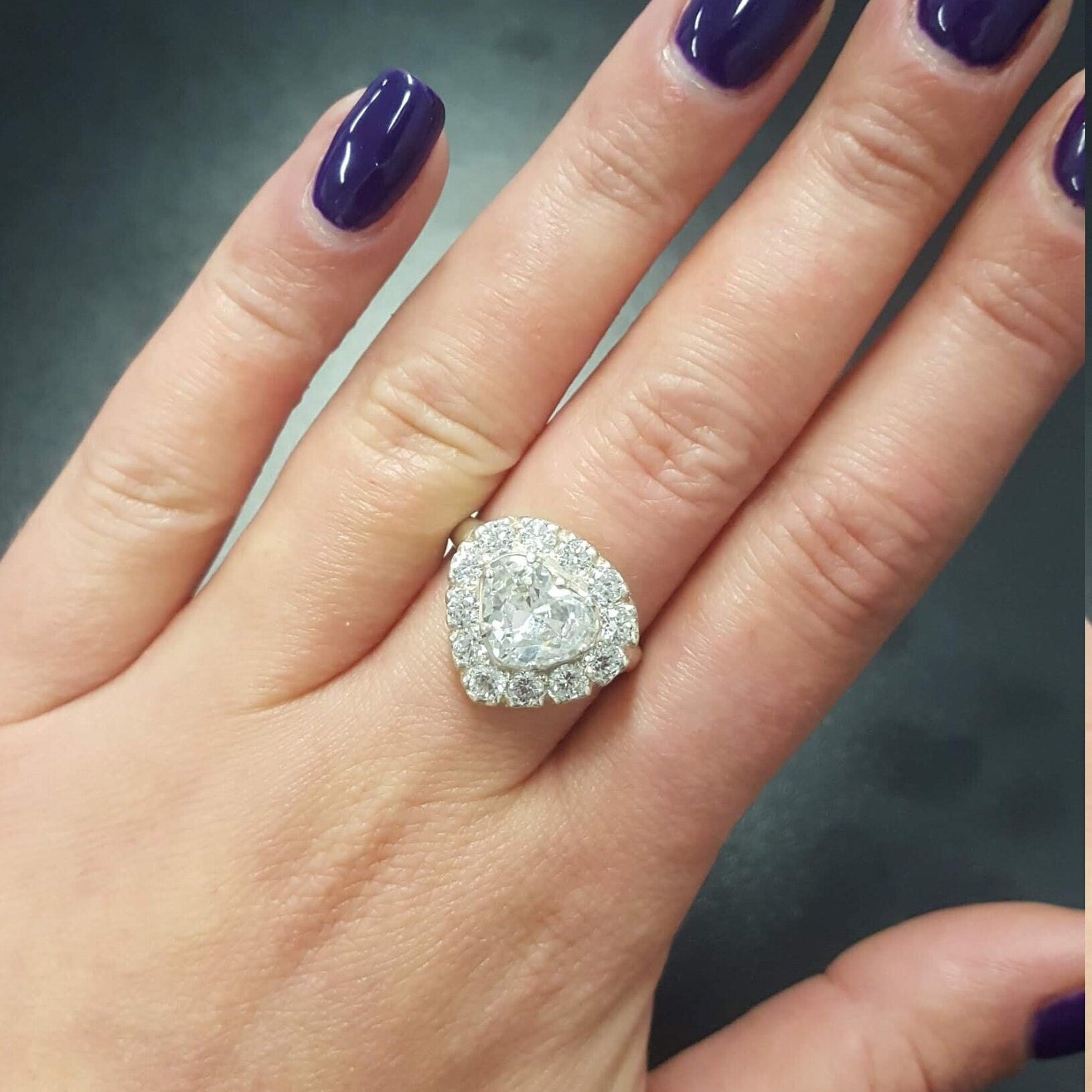 Heart Ring, Engagement Ring, Created Diamond Ring, Valentine&#39;s Ring, White Heart Ring, Love Ring, Chunky Heart Ring, Sterling Silver Ring