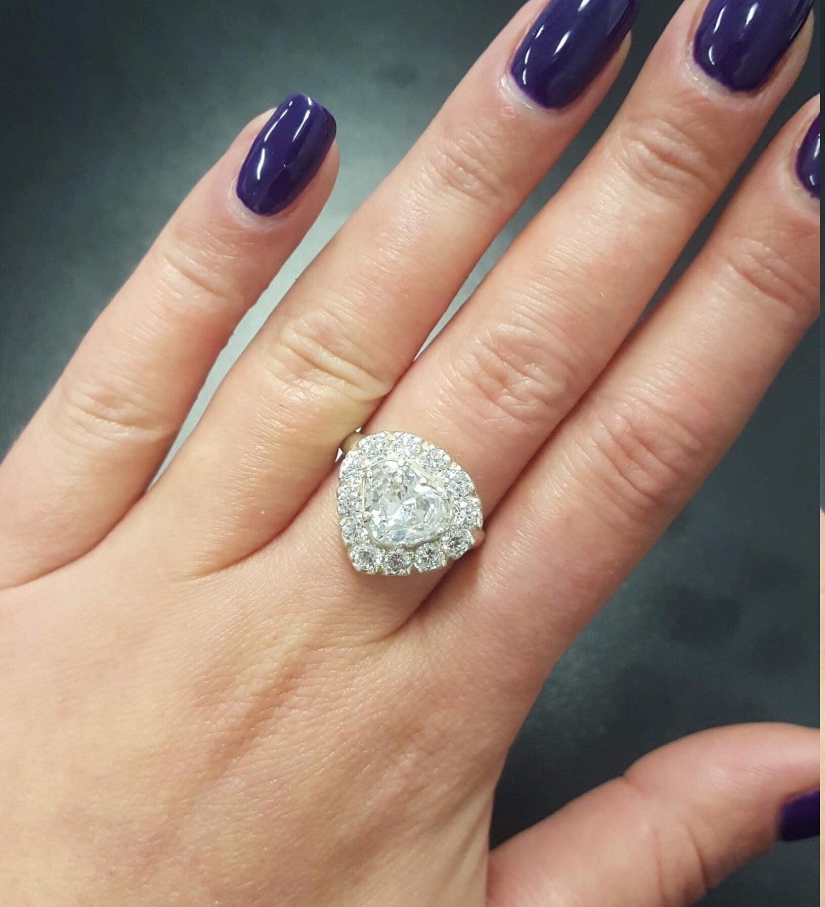 Heart Ring, Engagement Ring, Created Diamond Ring, Valentine's Ring, White Heart Ring, Love Ring, Chunky Heart Ring, Sterling Silver Ring