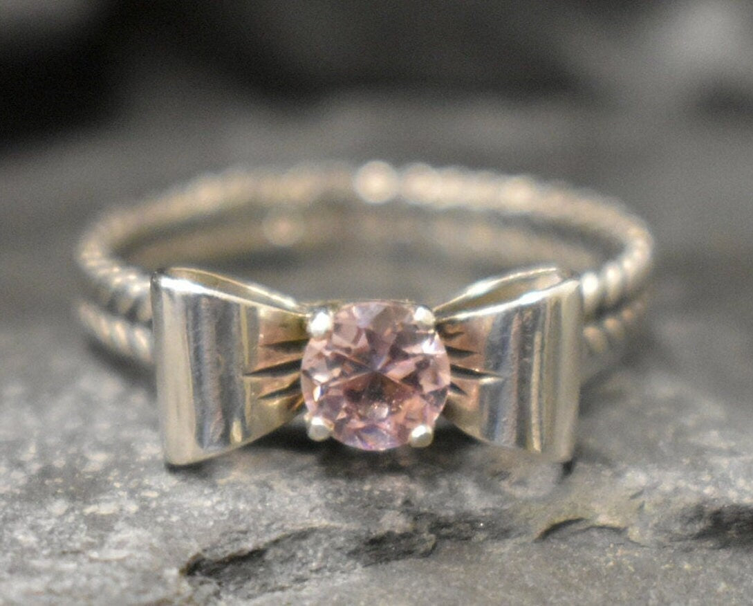 Pink Diamond Ring, Morganite Ring, Created Morganite, Silver Ribbon Ring, Pink Vintage Ring, Pink Ring, Vintage Rings, Solid Silver Ring