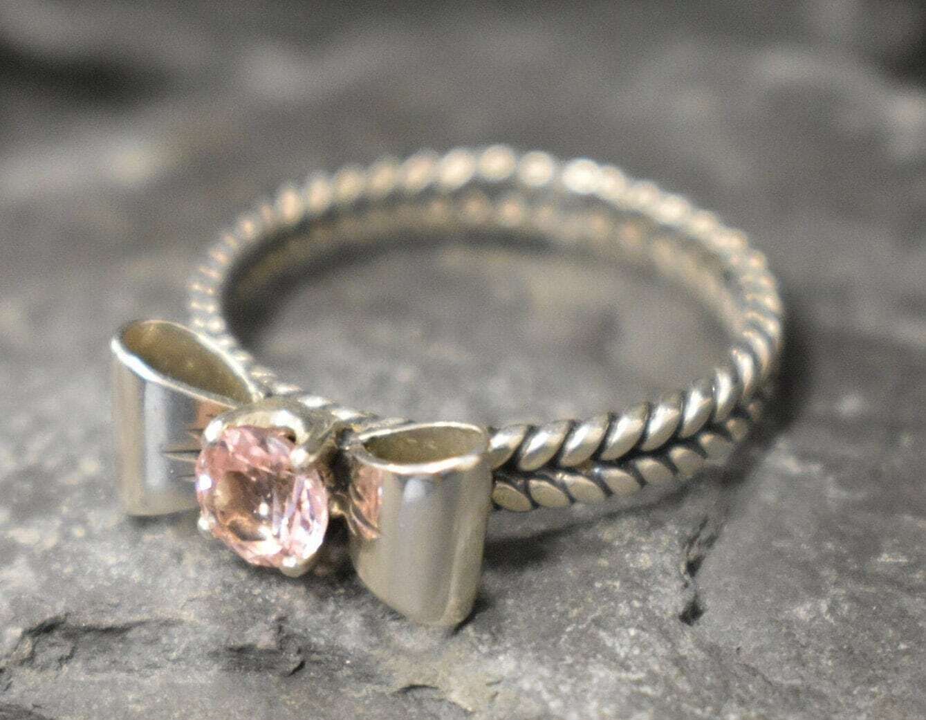 Pink Diamond Ring, Morganite Ring, Created Morganite, Silver Ribbon Ring, Pink Vintage Ring, Pink Ring, Vintage Rings, Solid Silver Ring