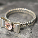 Pink Diamond Ring, Morganite Ring, Created Morganite, Silver Ribbon Ring, Pink Vintage Ring, Pink Ring, Vintage Rings, Solid Silver Ring