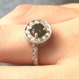 Green Diamond Ring - Diamond Cluster Ring - Round Vintage Ring