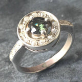 Green Diamond Ring - Diamond Cluster Ring - Round Vintage Ring