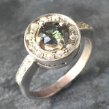 Green Diamond Ring - Diamond Cluster Ring - Round Vintage Ring