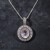 Rose Quartz Necklace - Pink Quartz Necklace - Rose Gold Vintage Pendant
