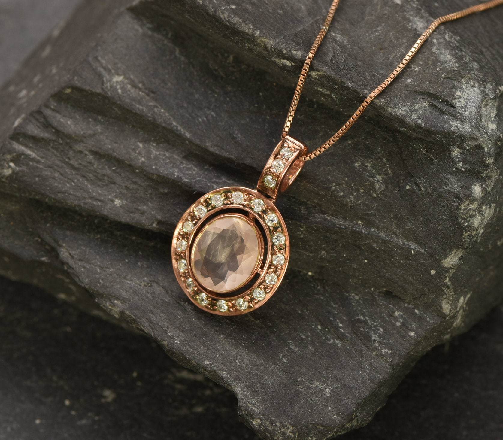 Rose Quartz Pendant, Vintage Pendant, Natural Stone, Love Pendant, Antique Pendant, Pink Pendant, Solid Silver, Silver Pendant, Silver Chain (529107074)(3)