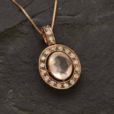 Rose Quartz Necklace - Pink Victorian Pendant - Statement Rose Quartz Necklace