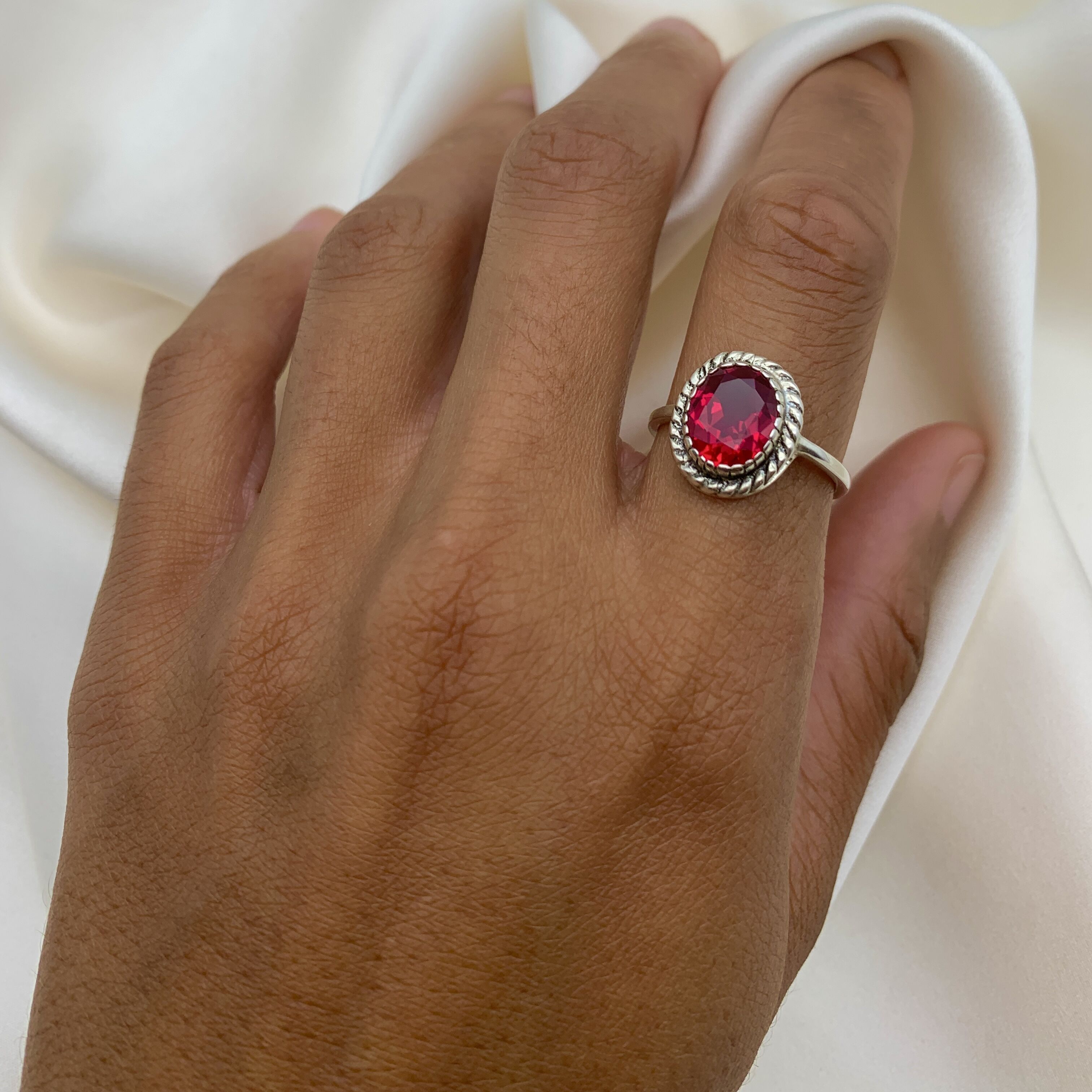 Antique Ruby Ring, Created Ruby, Vintage Ring, Solitaire Ring, Red Ruby Ring, 3 Carat Ring, Victorian Ring, Oval Ring, Solid Silver Ring