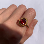 Ruby Ring in 18k Gold Vermeil with Oval Created Red Ruby, a timeless piece for birthdays and special occasions.