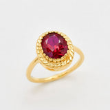Created Ruby Ring made in 18k Gold Vermeil with Oval Created Red Ruby in Solitaire setting, July Birthstone gift idea, symbolizes nobility, purity, and passion, ideal for everyday wear and perfect for birthday gifting and special occasions.