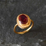 Gold Ruby Ring - Red Vintage Ring - Oval Cocktail Ring