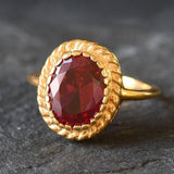 Gold Ruby Ring - Red Vintage Ring - Oval Cocktail Ring