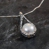 Vintage Pearl Necklace - Natural White Pearl Necklace - Statement Pearl Pendant