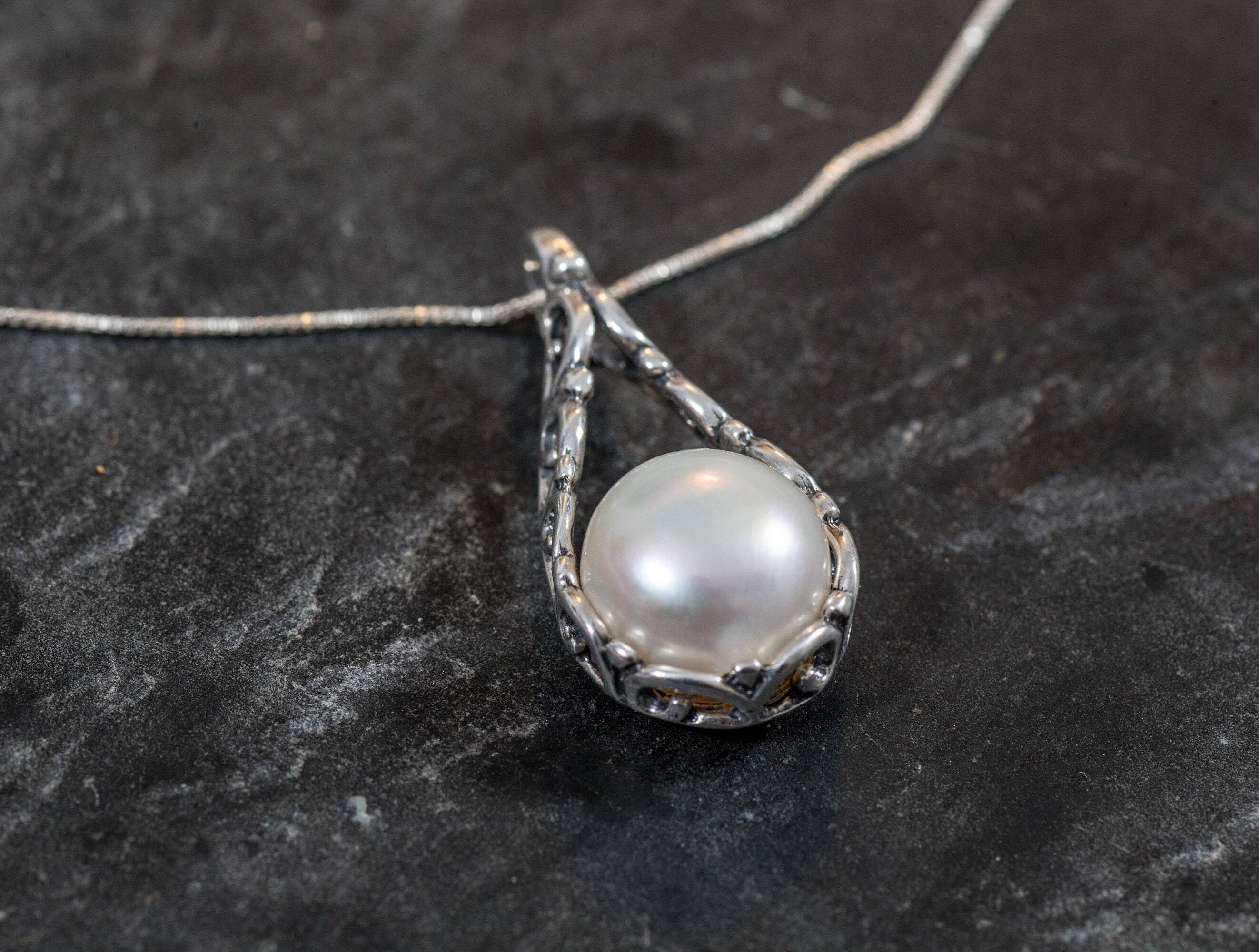 Pearl Pendant, Natural Pearl, White Pearl Pendant, Large Pearl Pendant, Vintage Pendant, June Birthstone, June Pendant, White Pearl (558265086)