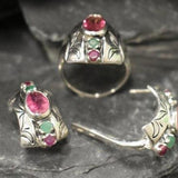 Pink Tourmaline Ring - Multistone Boho Ring - Chunky Vintage Ring