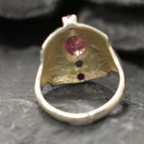 Pink Tourmaline Ring - Multistone Boho Ring - Chunky Vintage Ring