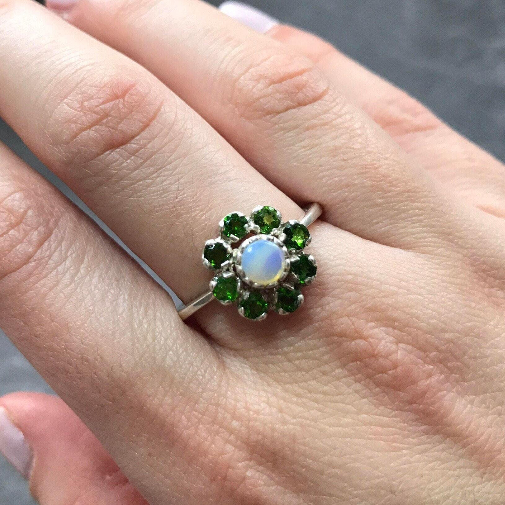 Elegant 925 Sterling Silver Ring featuring a Natural White Australian Opal, perfect for October birthdays and special occasions.