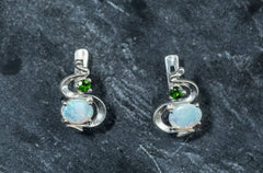 Opal Earrings, Natural Opal, Asymmetric Earrings, Real Opal Earrings, Opal Studs, Fire Opal Earrings, Dainty Earrings, 925 Silver Earrings