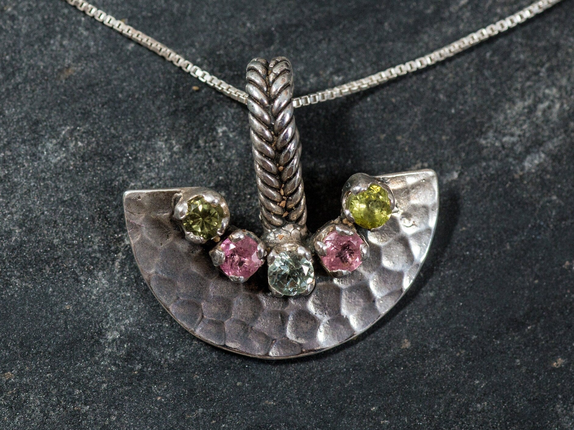 Tourmaline Pendant, Natural Tourmaline, October Birthstone, Tribal Pendant, Egyptian Pendant, Gem Pendant, Tourmaline Necklace, 925 Silver