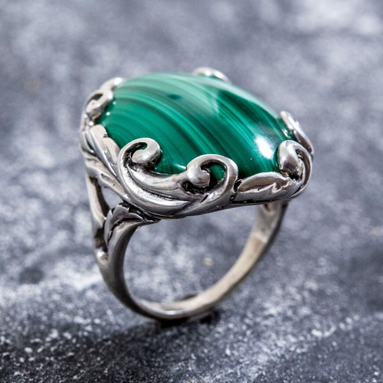 Large Malachite Ring, Natural Malachite, Vintage Rings, Large Stone Ring, Natural Stone, Malachite Ring, Green Ring, Solid Silver, Malachite