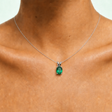 Elegant 925 Sterling Silver Emerald Pendant featuring a stunning Oval Created Green Emerald, perfect for May birthdays.