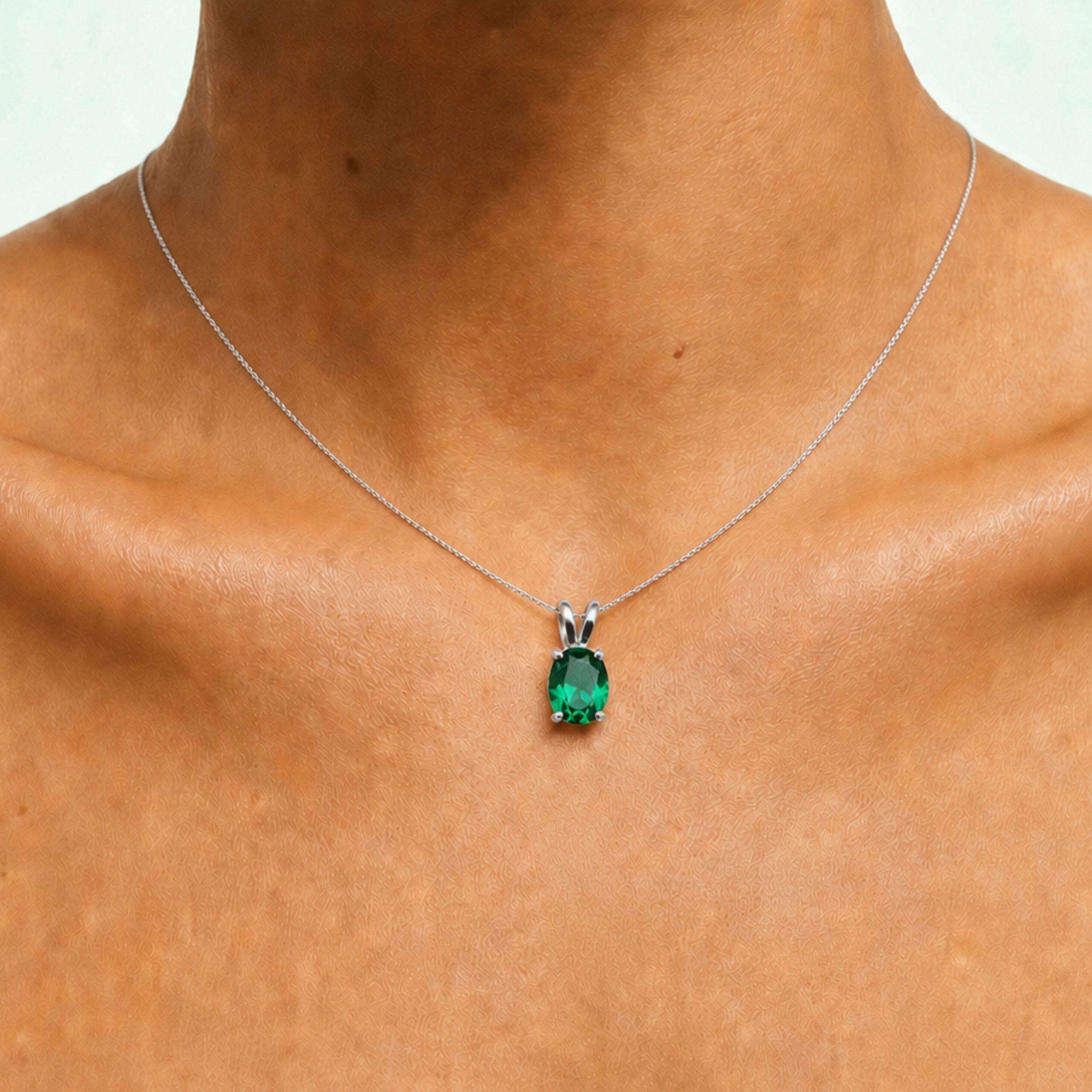 Elegant 925 Sterling Silver Emerald Pendant featuring a stunning Oval Created Green Emerald, perfect for May birthdays.