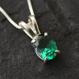 Created Emerald Pendant made in 925 Sterling Silver with Oval Created Green Emerald in Prong setting, May Birthstone gift idea, symbolizes, ideal for everyday wear and perfect for birthday gifting and special occasions.