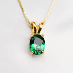 Created Emerald Pendant made in 18k Gold Vermeil with Oval Created Green Emerald in Prong setting, May Birthstone gift idea, symbolizes, ideal for everyday wear and perfect for birthday gifting and special occasions.