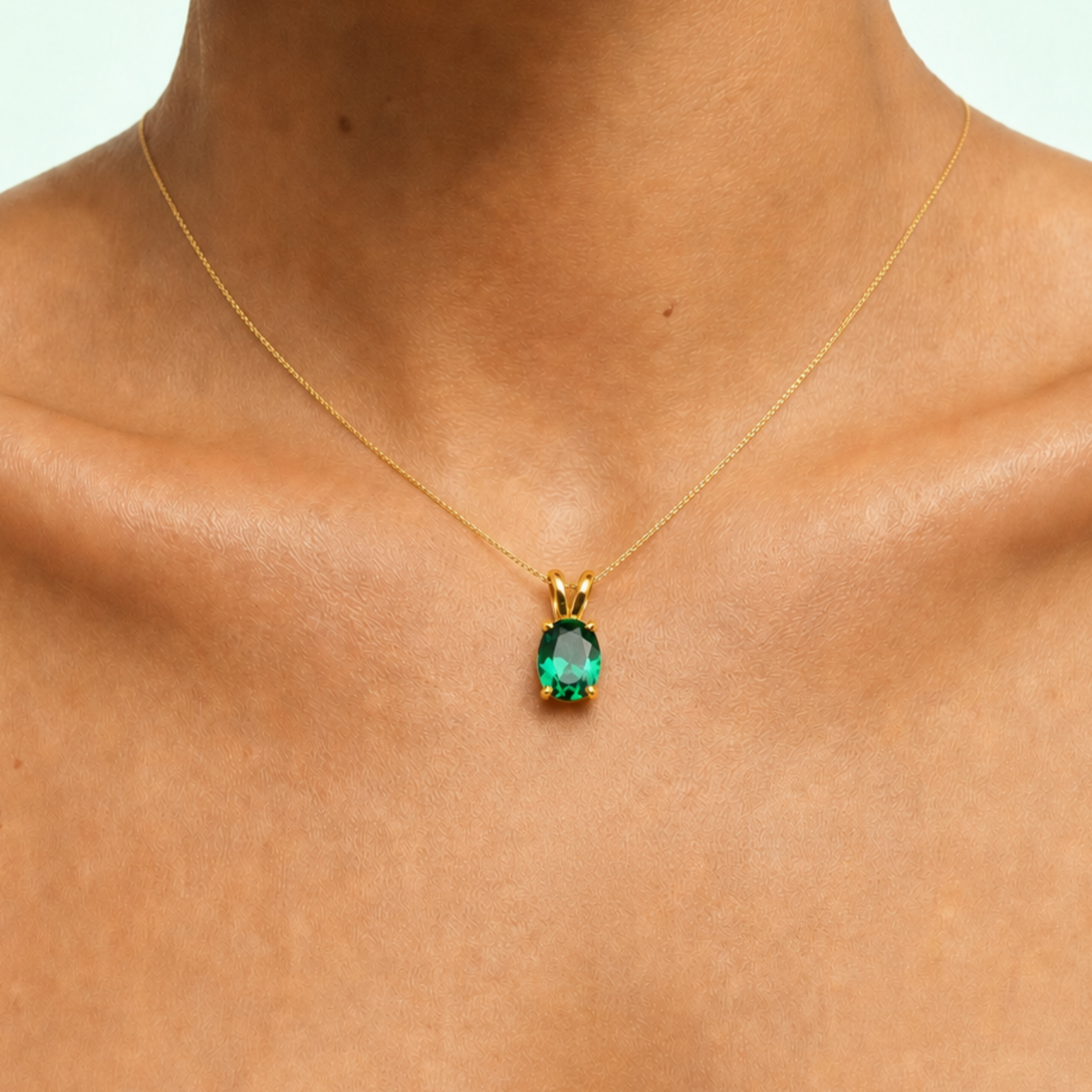 Elegant 18k Gold Vermeil Emerald Pendant featuring Oval Green Emerald, perfect for May birthdays and special occasions.