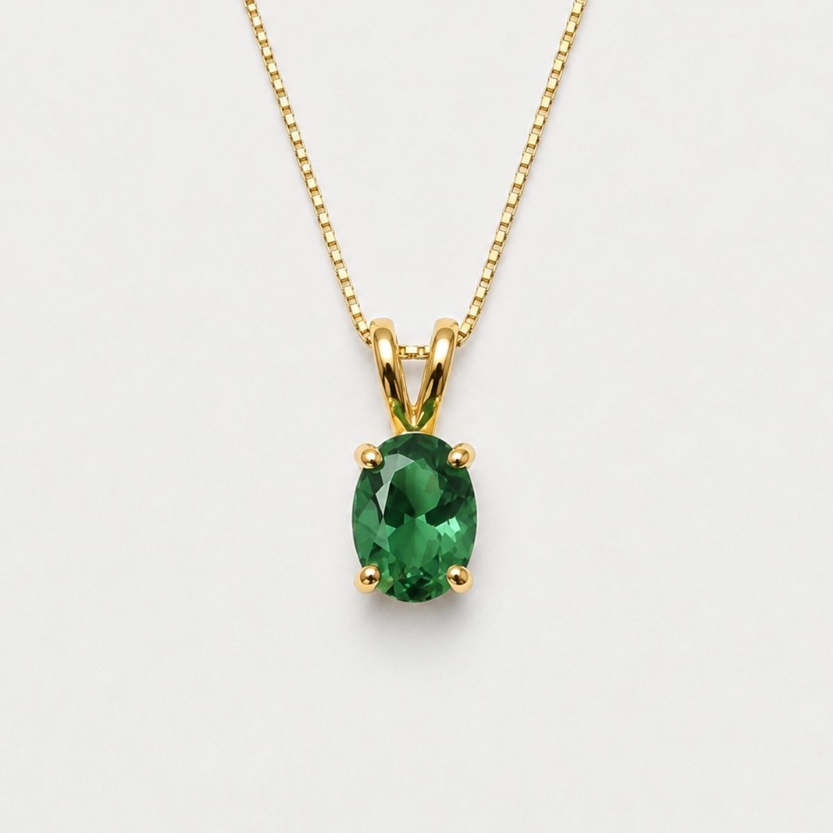 Created Emerald Pendant made in 18k Gold Vermeil with Oval Created Green Emerald in Prong setting, May Birthstone gift idea, symbolizes, ideal for everyday wear and perfect for birthday gifting and special occasions.