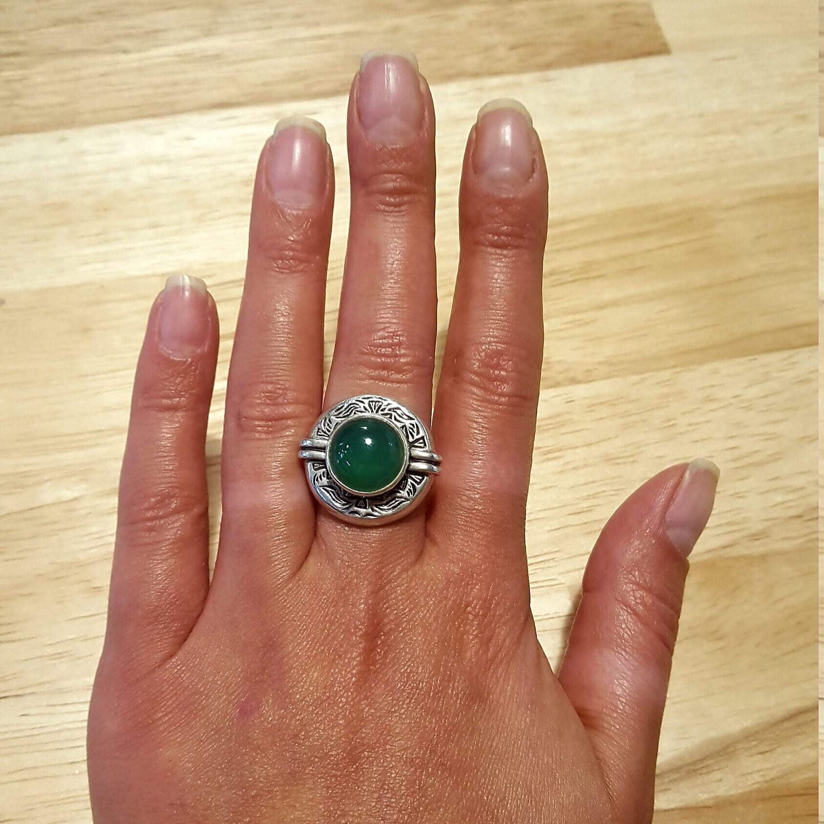 Emerald Ring in 925 Sterling Silver with Round Created Green Emerald, ideal for May birthdays and special occasions.