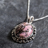 Rhodochrosite Pendant - Large Pink Pendant - Statement Vintage Necklace