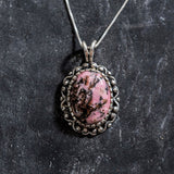 Rhodochrosite Pendant - Large Pink Pendant - Statement Vintage Necklace