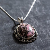 Rhodochrosite Pendant - Large Pink Pendant - Statement Vintage Necklace