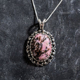 Rhodochrosite Pendant - Large Pink Pendant - Statement Vintage Necklace