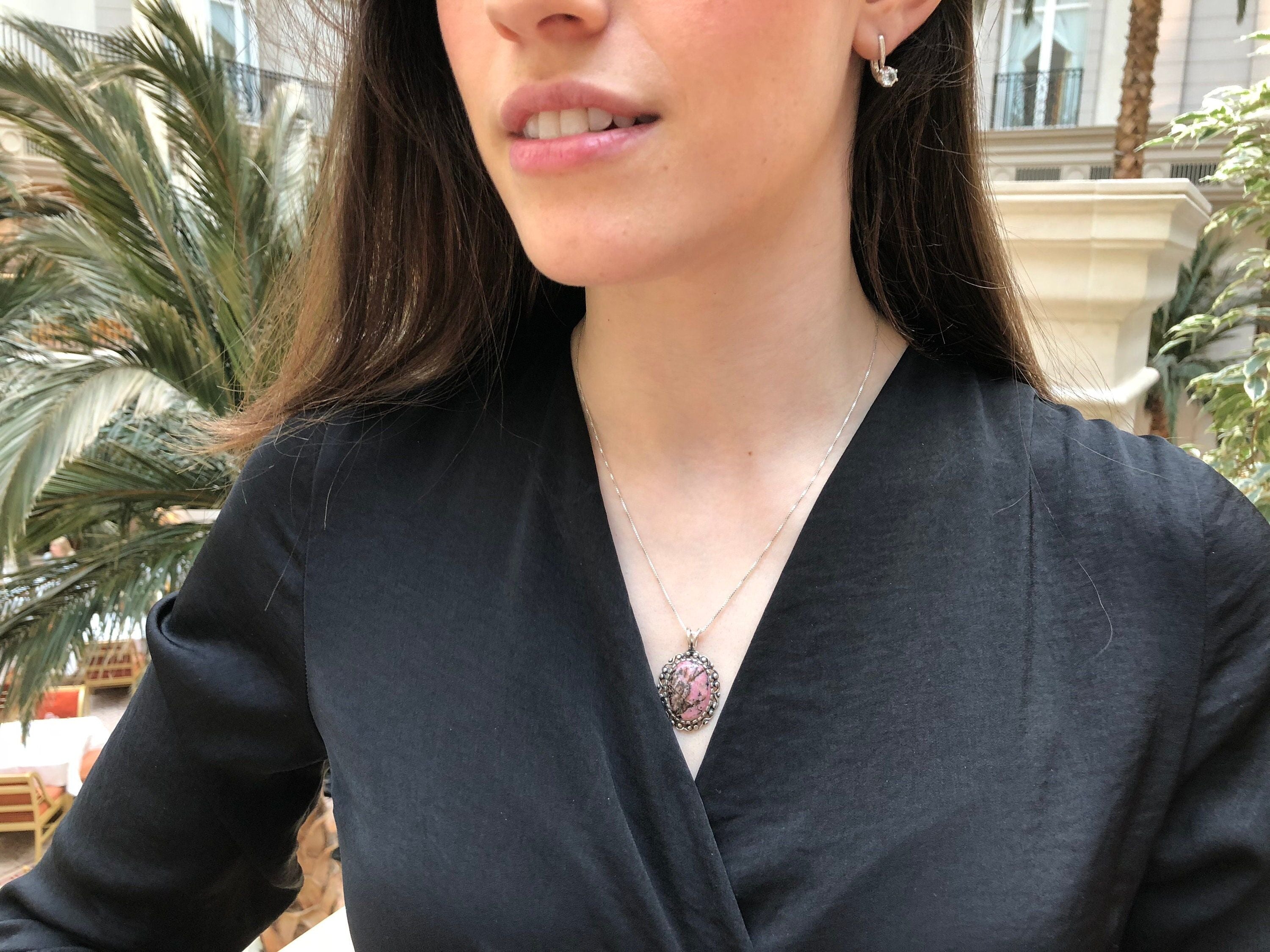 Rhodonite Pendant, Natural Rhodonite, Large Rhodonite, Rhodonite Necklace, Rhodonite Charm, Vintage Red Pendant, Rhodonite, Vintage Pendant