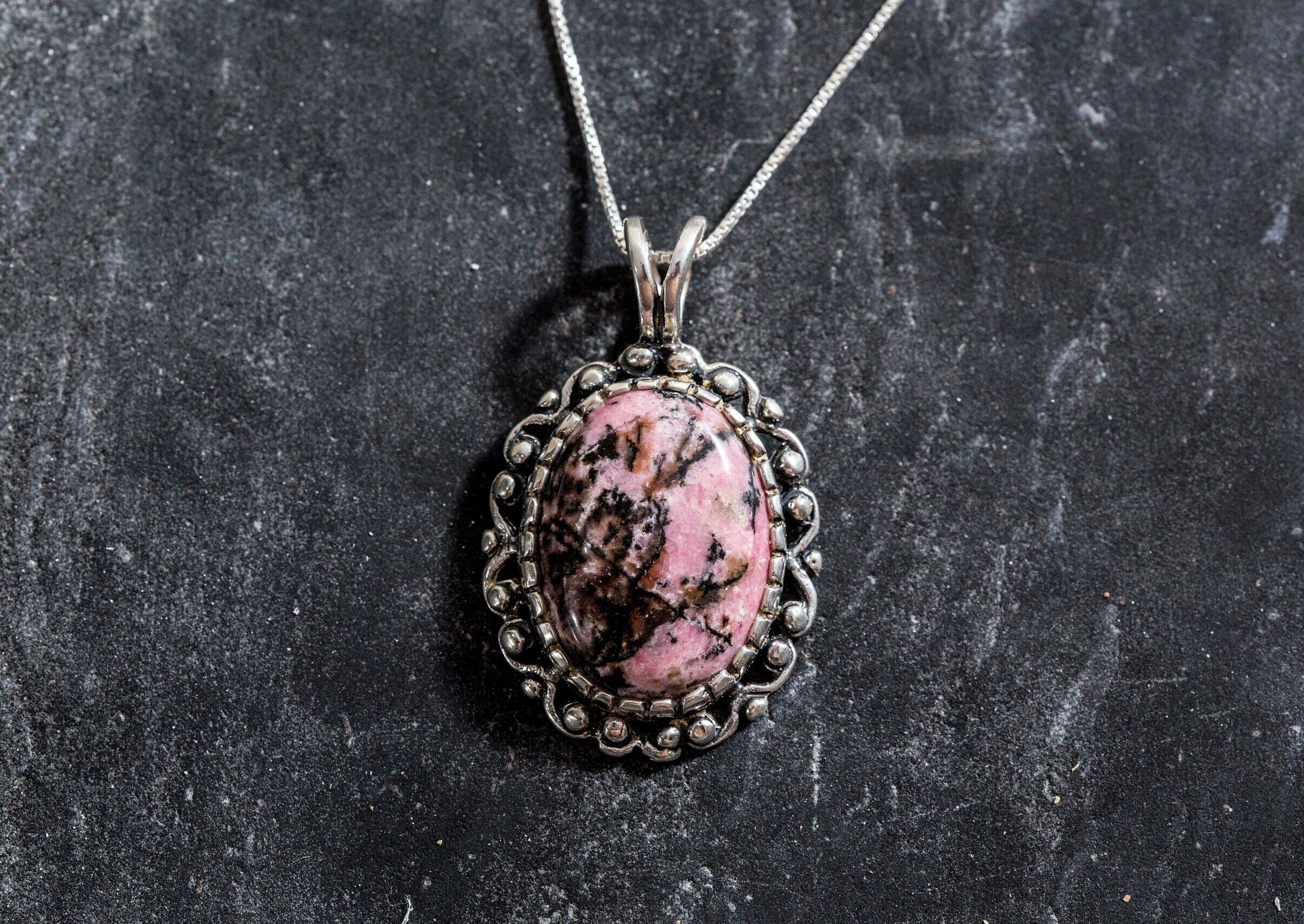 Rhodonite Pendant, Natural Rhodonite, Large Rhodonite, Rhodonite Necklace, Rhodonite Charm, Vintage Red Pendant, Rhodonite, Vintage Pendant