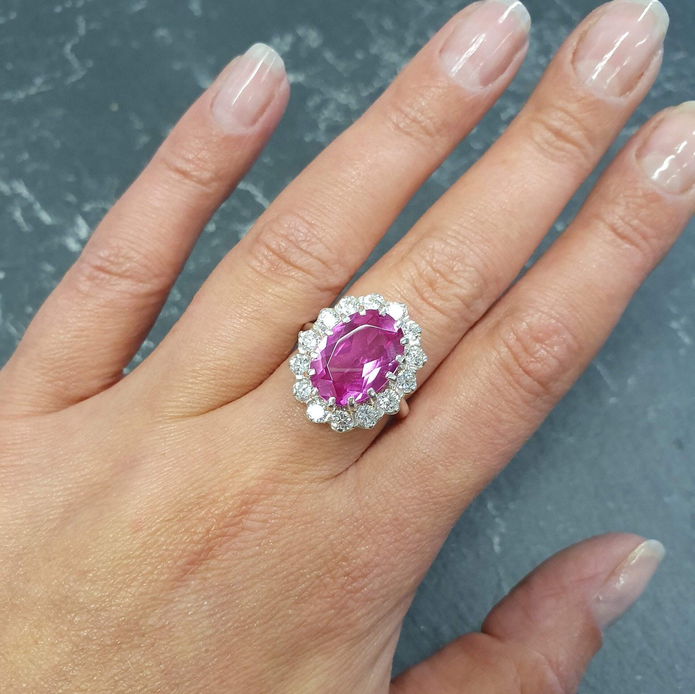 Pink Victorian Ring, Created Alexandrite, Engagement Ring, Pink Diamond Ring, Princess Diana Ring, Royal Ring, Pink Ring, Solid Silver Ring